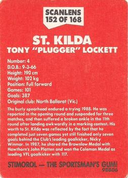 1989 Scanlens VFL #152 Tony Lockett Back